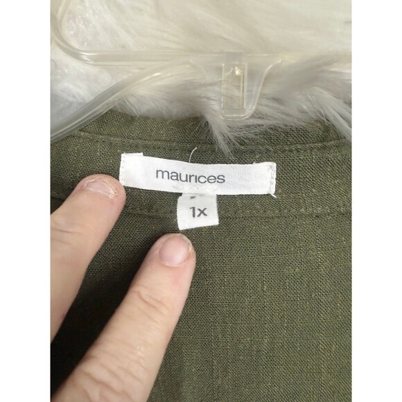 Maurices Olive Green Collared Wrap Top Linen Lagen Minimalist Boho Size 1X - Picture 6 of 8